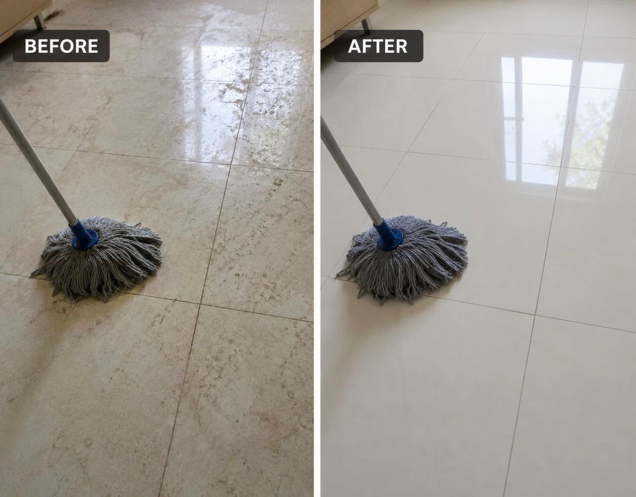 Before and after tile floor mopping and cleaning by ET Janitorial Services in Jacksonville, FL